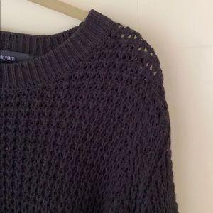Black Waffle Knit Crewneck Sweater